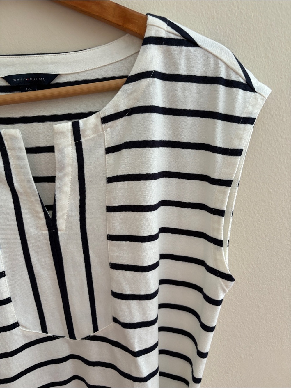 Tommy Hilfiger White and Navy Striped Sleeveless Dress